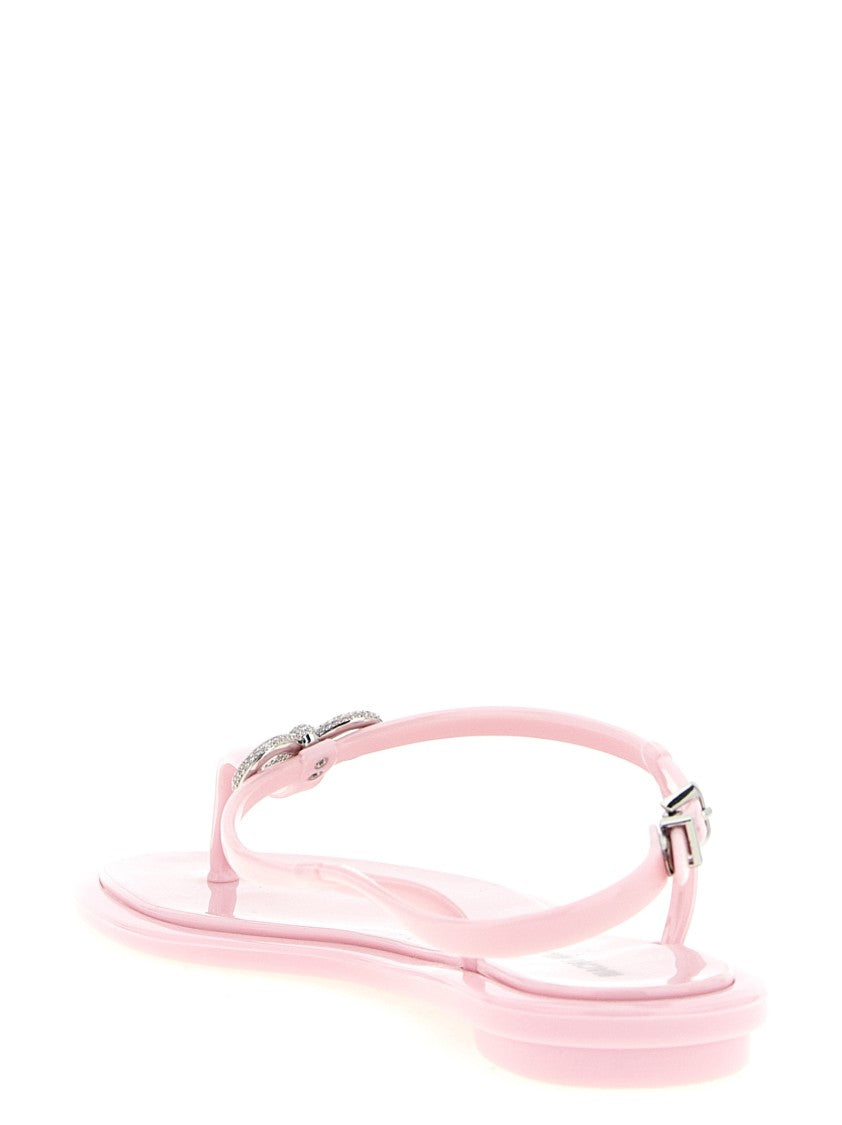 Mach & Mach Glossy Rubber Sandals With Double Bow And Crystal Appliqués