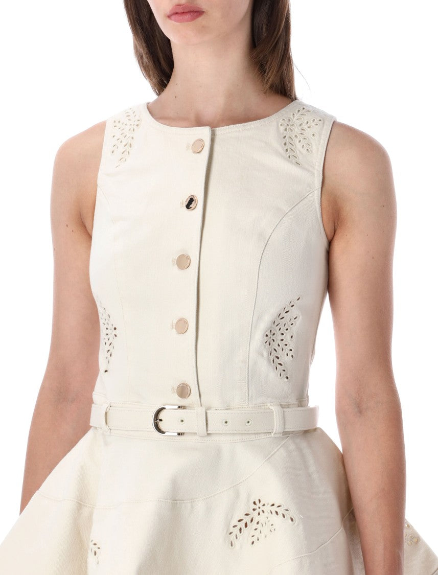 Self-Portrait Cream Cream Denim Broderie Mini Dress