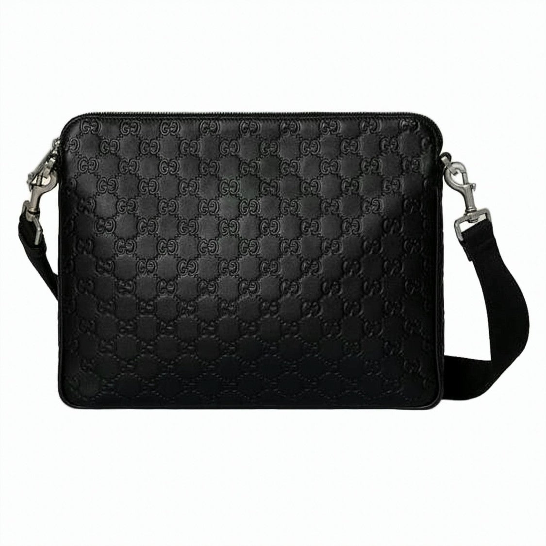 Gucci Embossed Leather Rectangular Shoulder Bag With Zip Closure