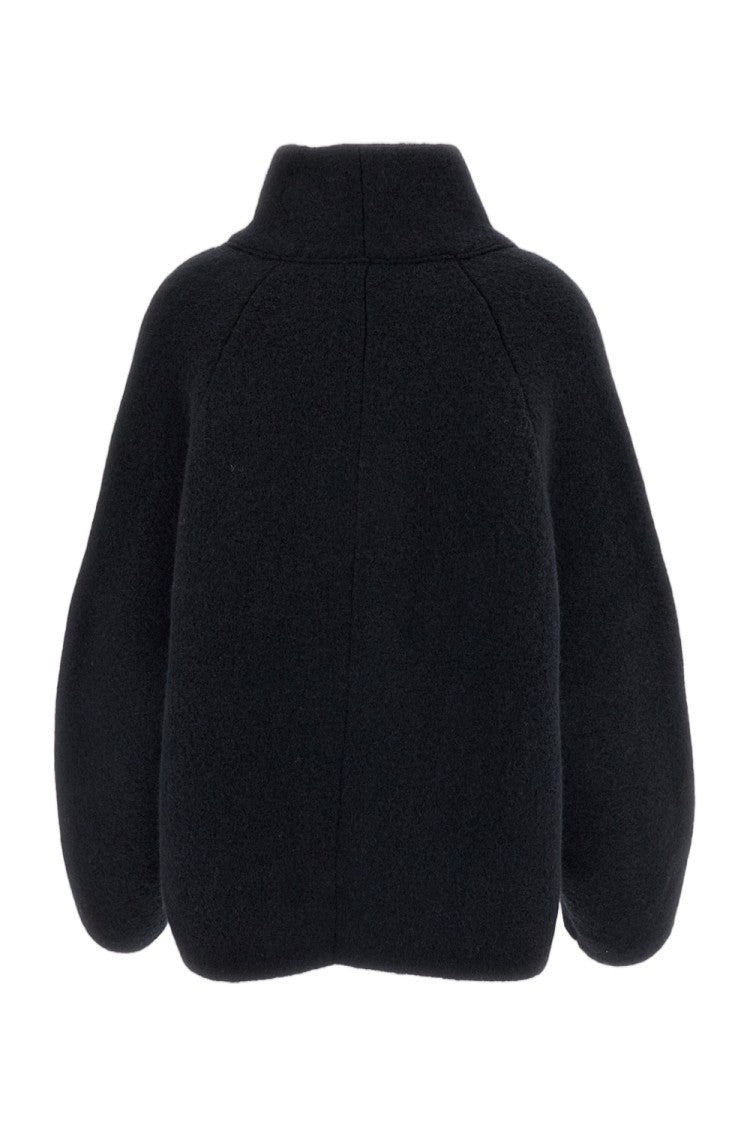 Boboutic Blue High Collar Zip Wool-Blend Knit Jacket