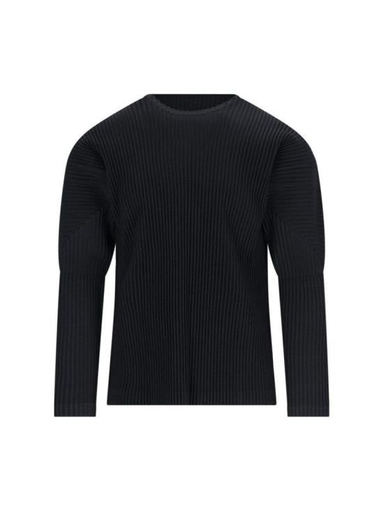 Homme Plissé Issey Miyake Pleated Black Long-Sleeve Top With Minimalist Design