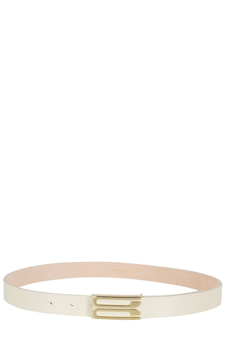 Victoria Beckham Ivory Regular Frame Gold-Plated Buckle Leather Belt