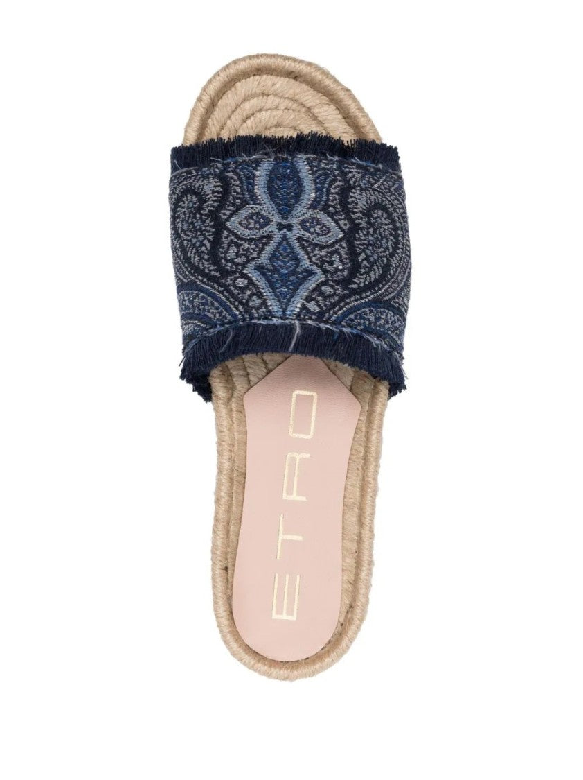 Etro Intricately Patterned Casual Mules With Frayed Edges