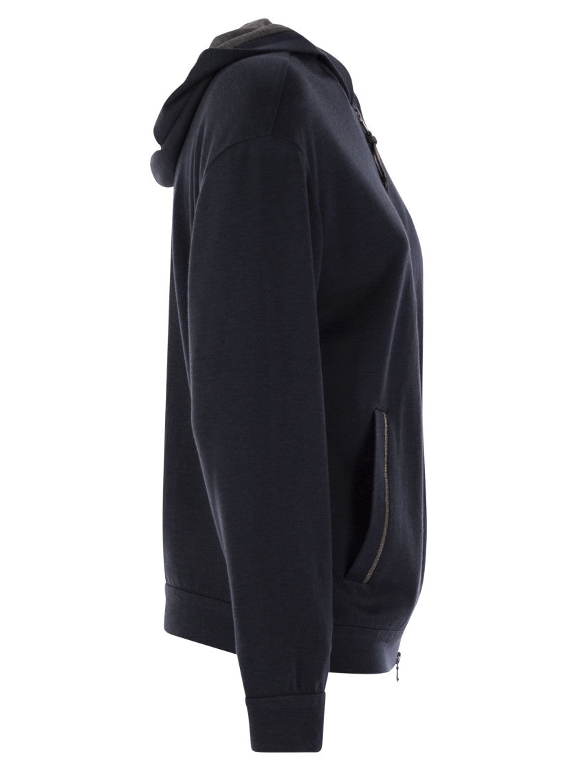 Brunello Cucinelli Cotton And Silk Interlock Hooded Topwear