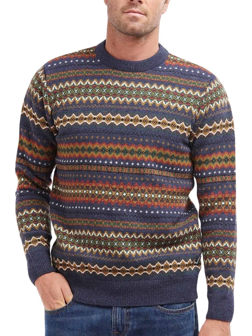 Barbour Richly Patterned Crew Neck Sweater With Geometric Motifs