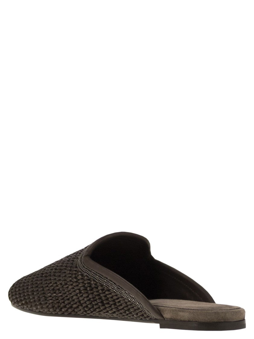 Brunello Cucinelli Techno Raffia Slipper With Precious Trim