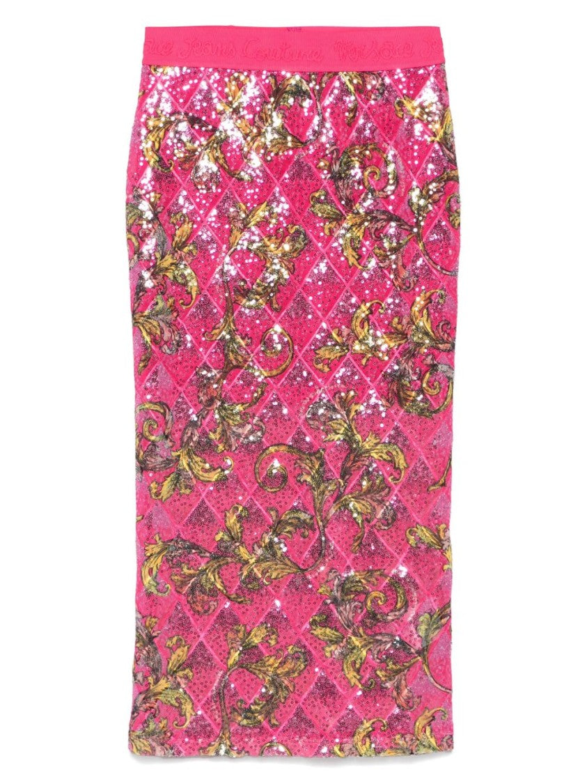 Versace Jeans Couture Fitted Floral Pattern Skirt With Sequined Detailing