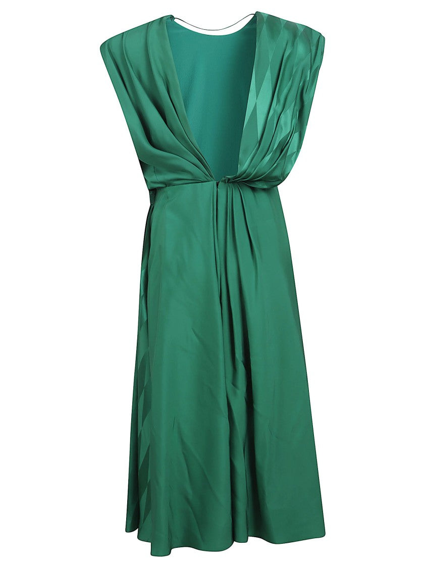 Versace Asymmetrical Green Midi Dress With Draped Design