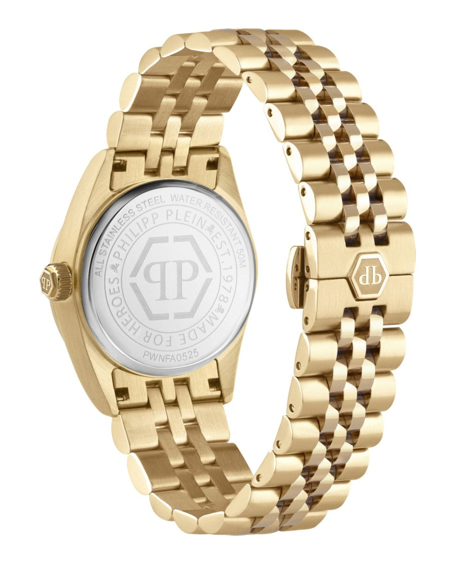 Philipp Plein Date Superlative Crystal Watch With Gold Guilloche Dial