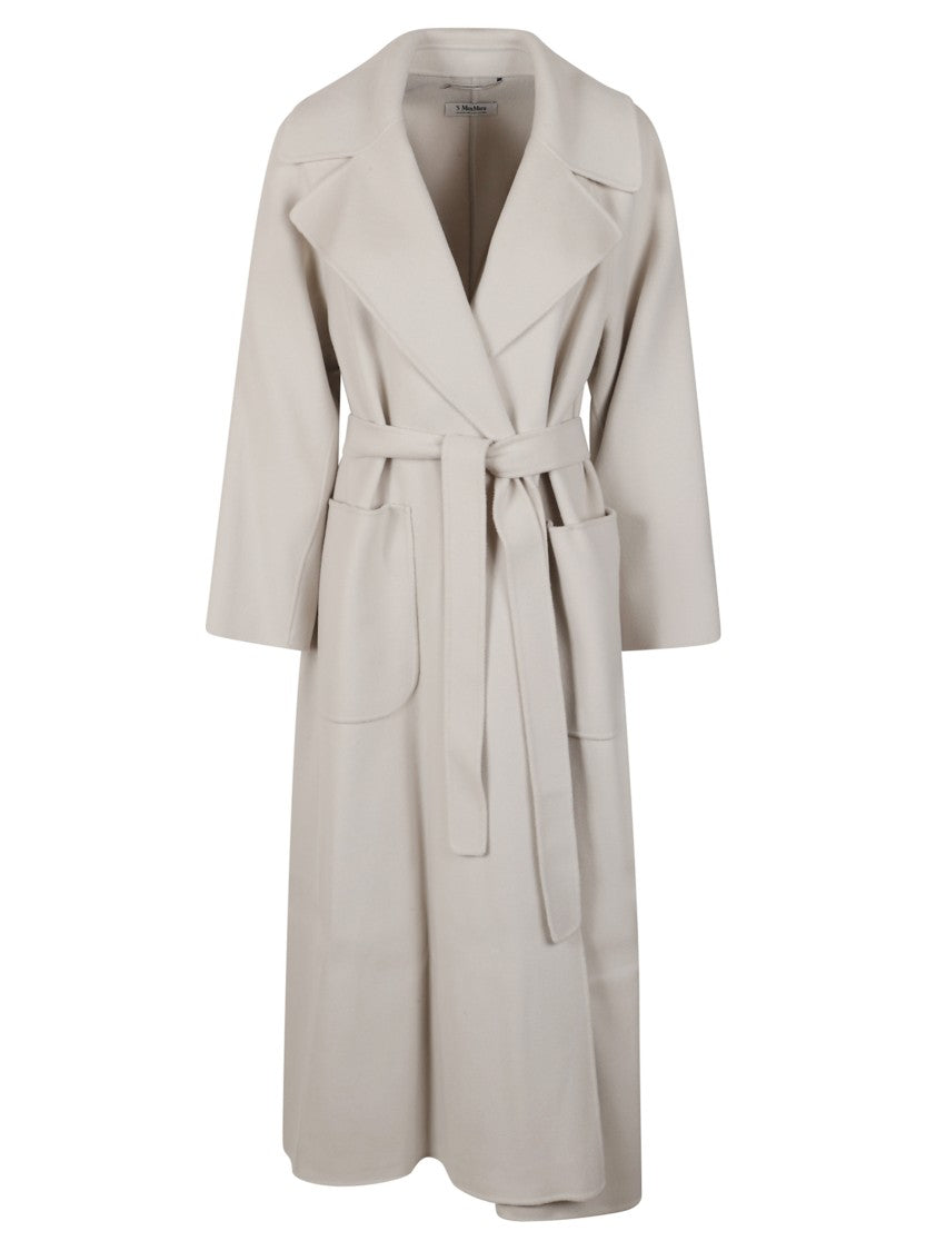 Max Mara White Mid-Length Coat With Wide Lapel