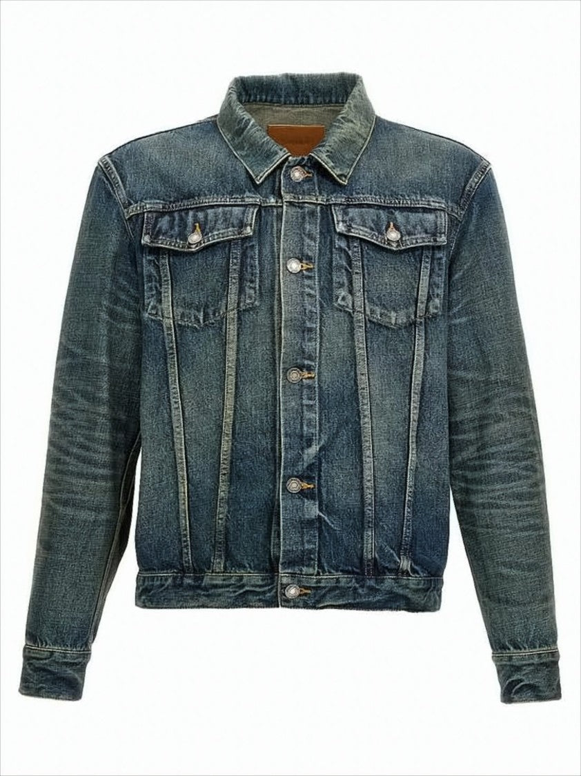 Saint Laurent Medium Blue Wash Denim Jacket With Structured Silhouette