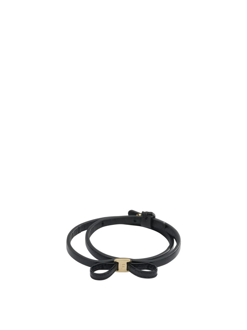 Ferragamo Leather Bracelet With Bow Detail And Metallic Accent