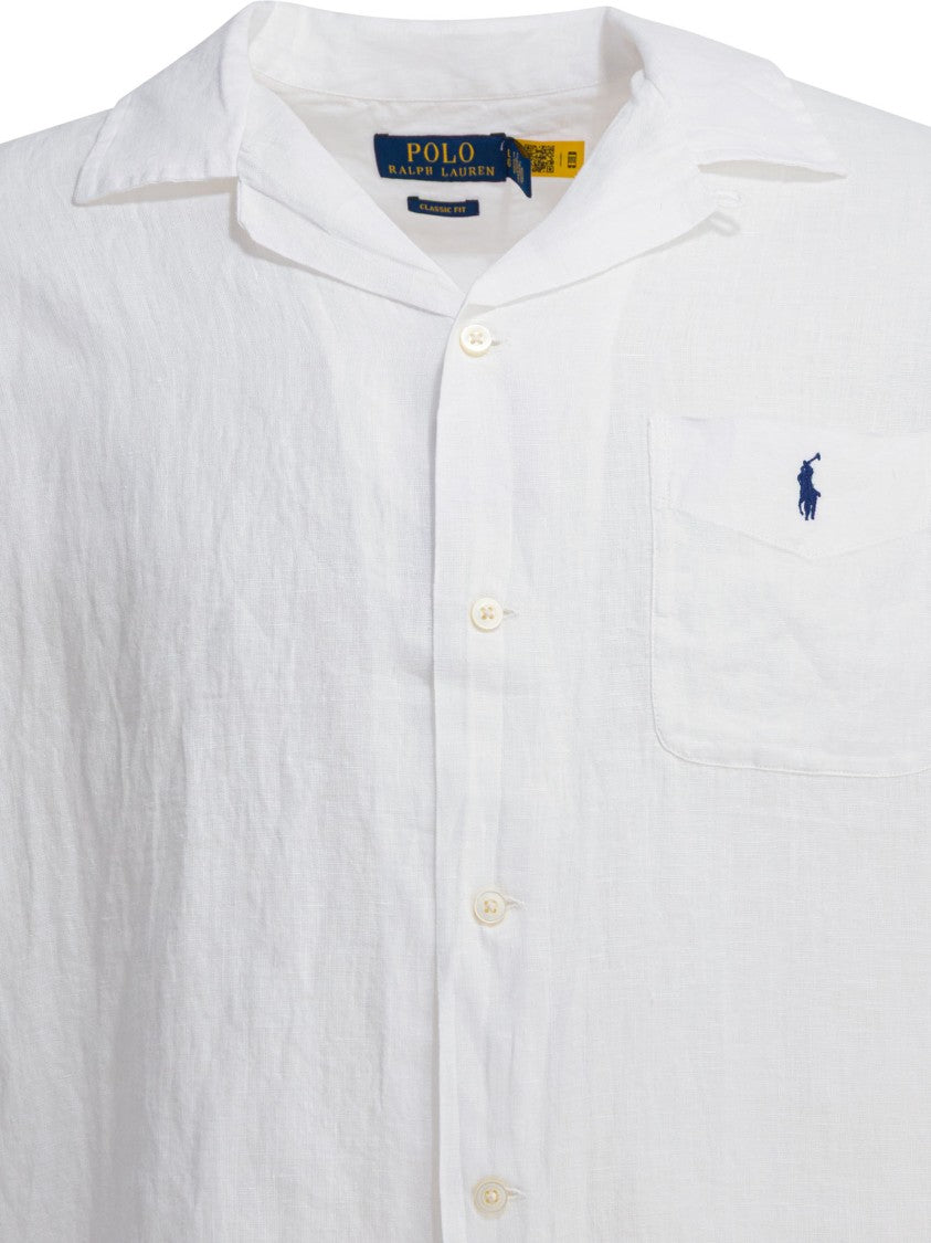 Polo Ralph Lauren Short-Sleeved Linen Button-Up Shirt With Embroidered Logo