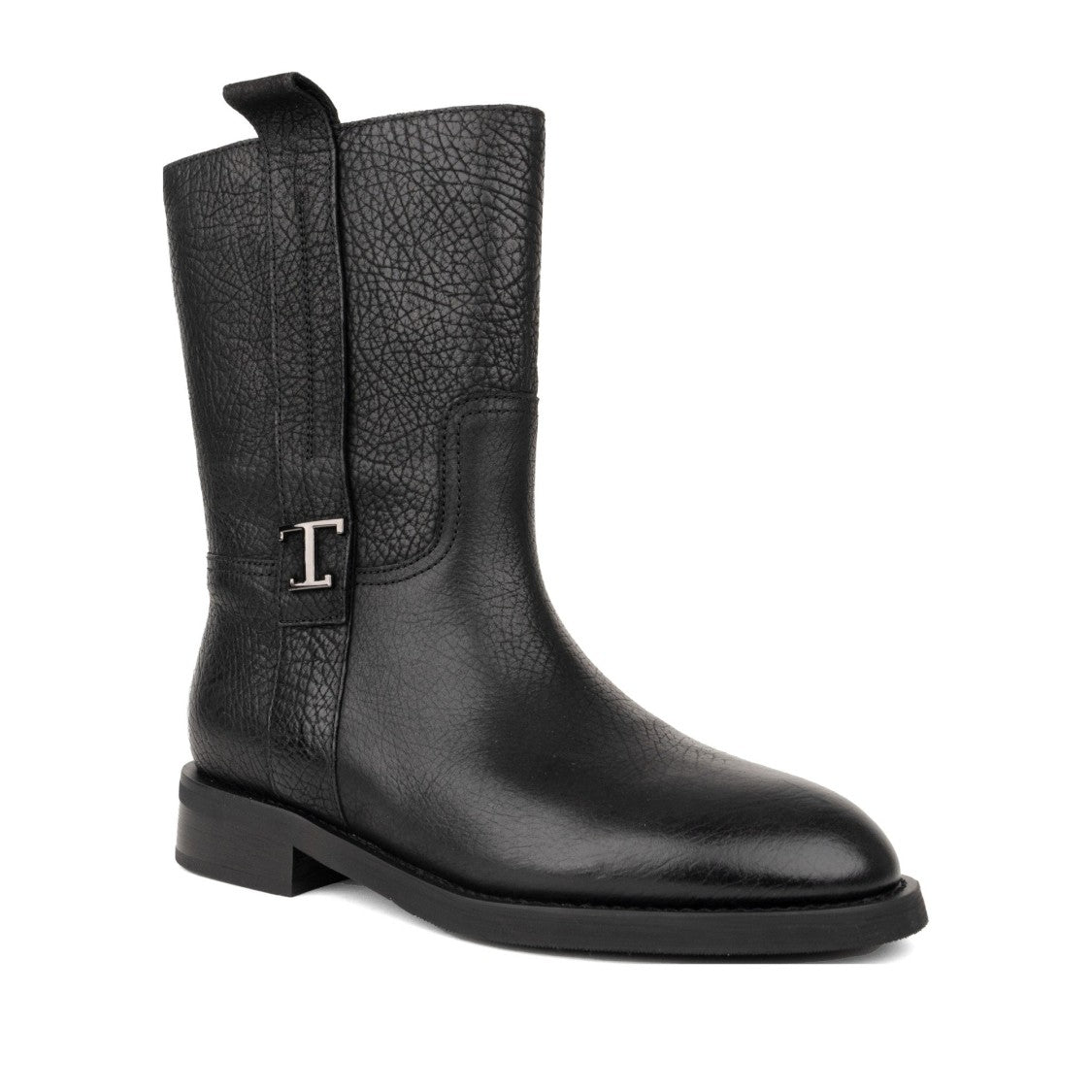Sergio Moretti Black Smooth Leather Textured Shaft Metallic Detail Boots