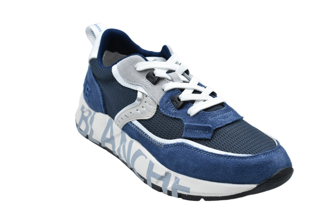 Voile Blanche Blue Indico Textile Suede Laced Sneakers