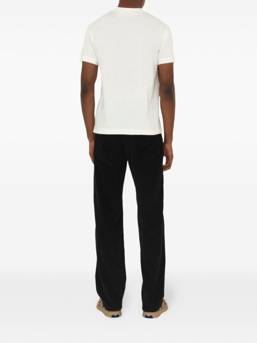 Burberry White Cotton Check Label T-Shirt