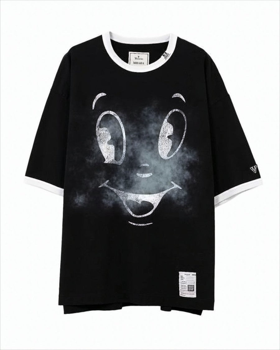 Maison Mihara Yasuhiro Graphic-Embellished Black T-Shirt With White Trim
