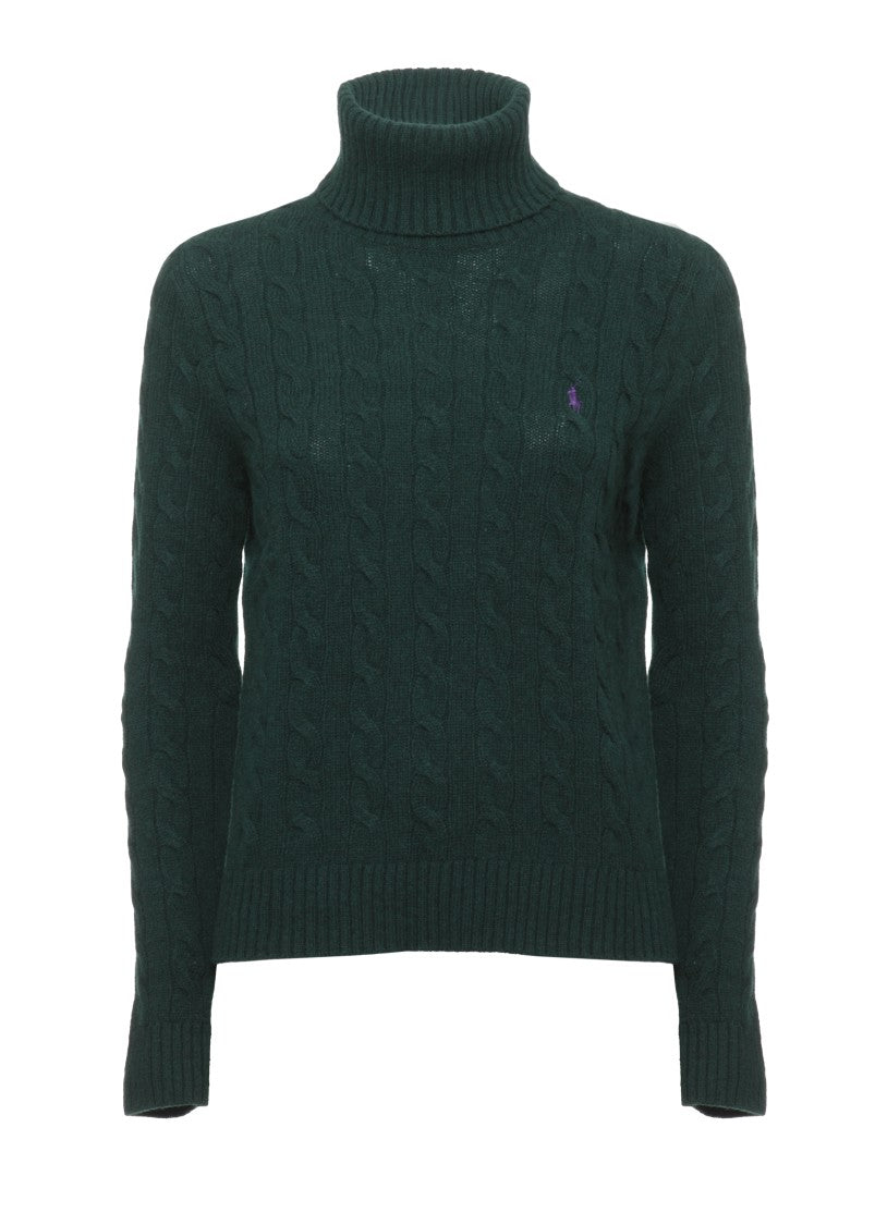 Polo Ralph Lauren Green Cable Pattern High Neck Wool-Cashmere Sweater