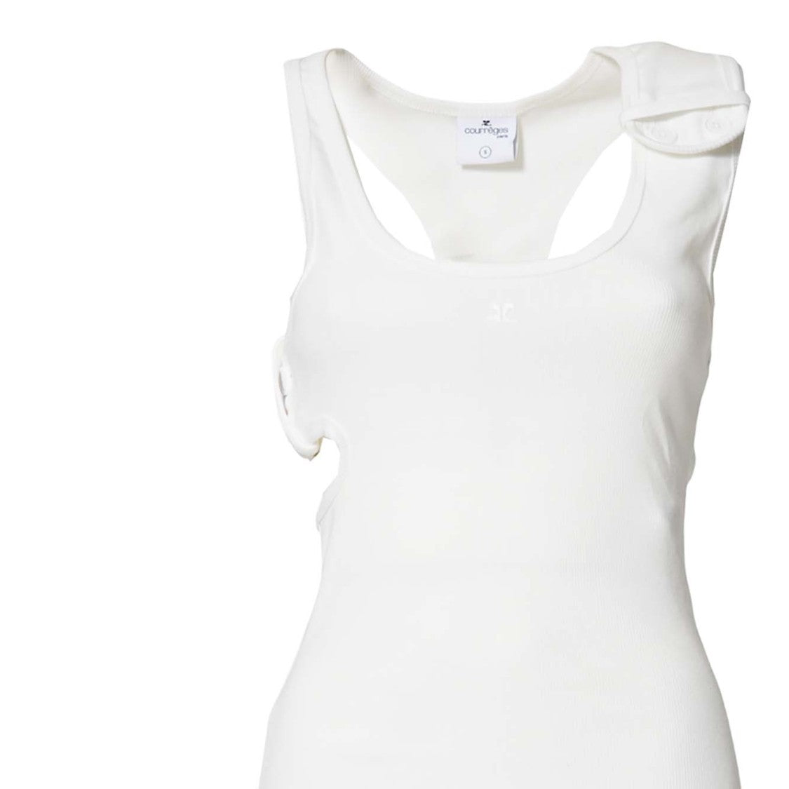 Courrèges White Ribbed 90's Double Buckle Top