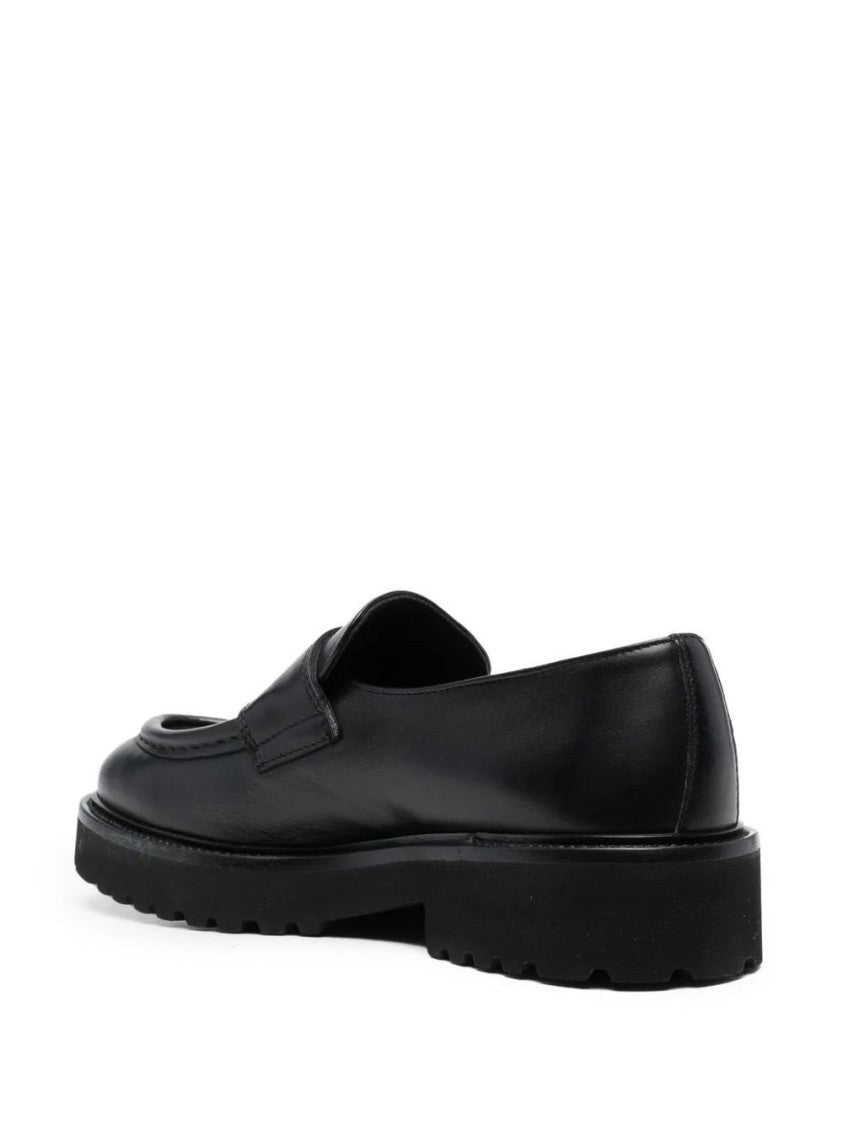 Doucal's Penny Strap Black Leather Loafers