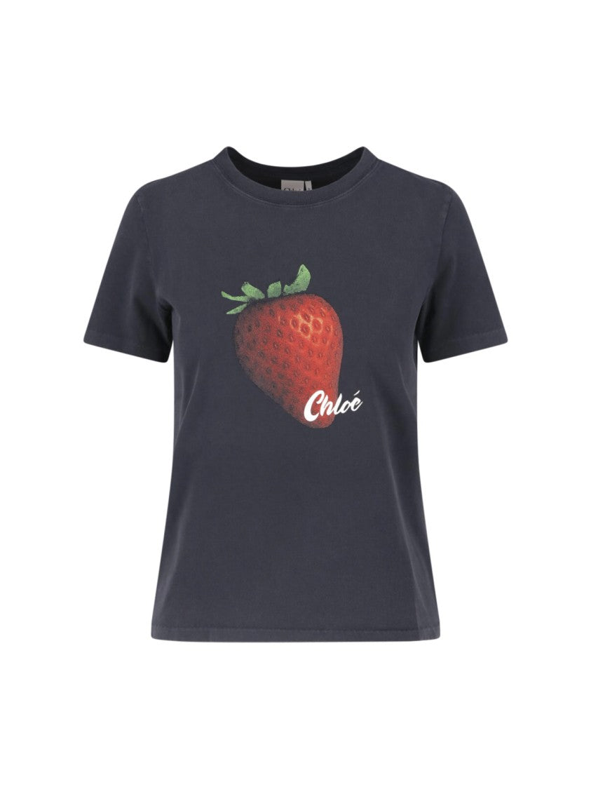 Chloé Cropped T-Shirt With Strawberry Graphic