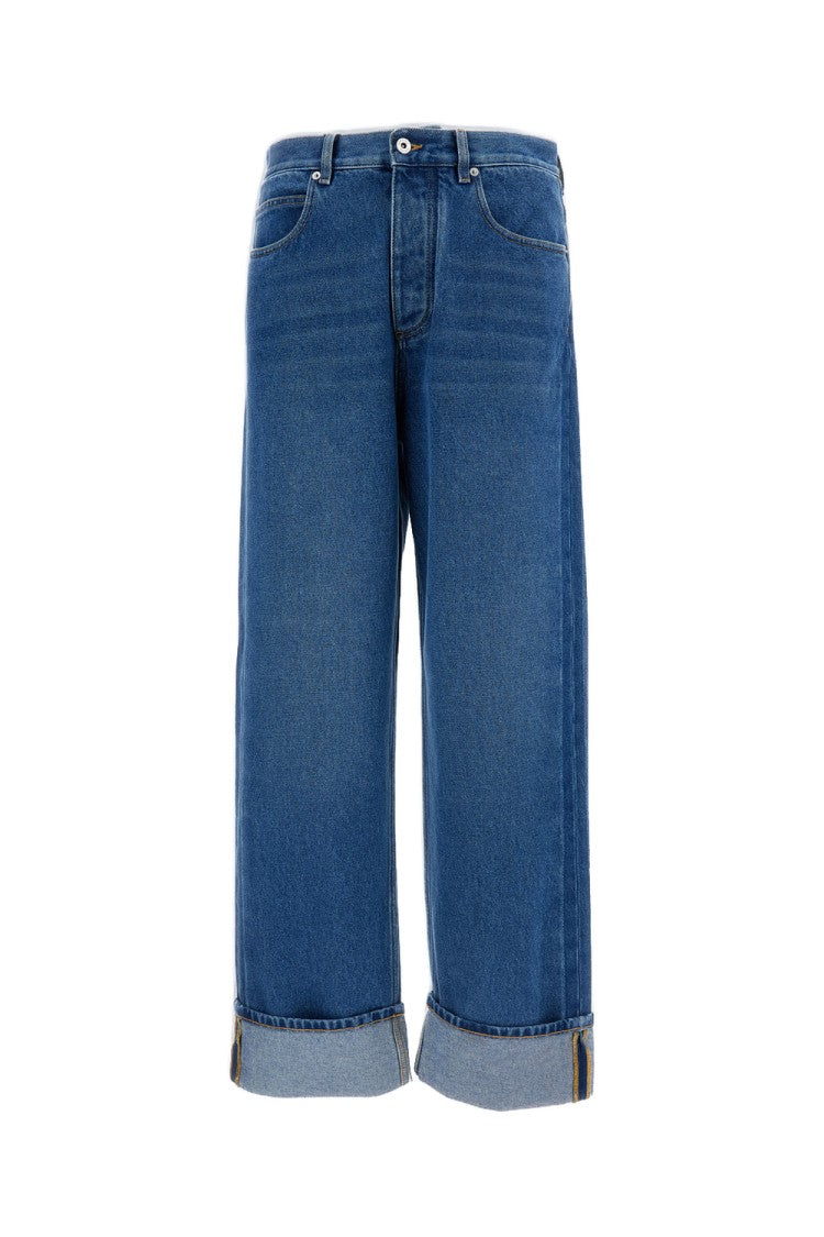 Bottega Veneta Mid Blue Turn-Up Hem Wide Leg Jeans