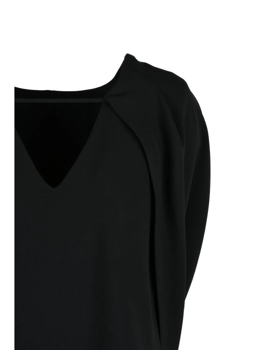 Alberta Ferretti Black Viscose-Blend V-Neck Semi-Cape Top