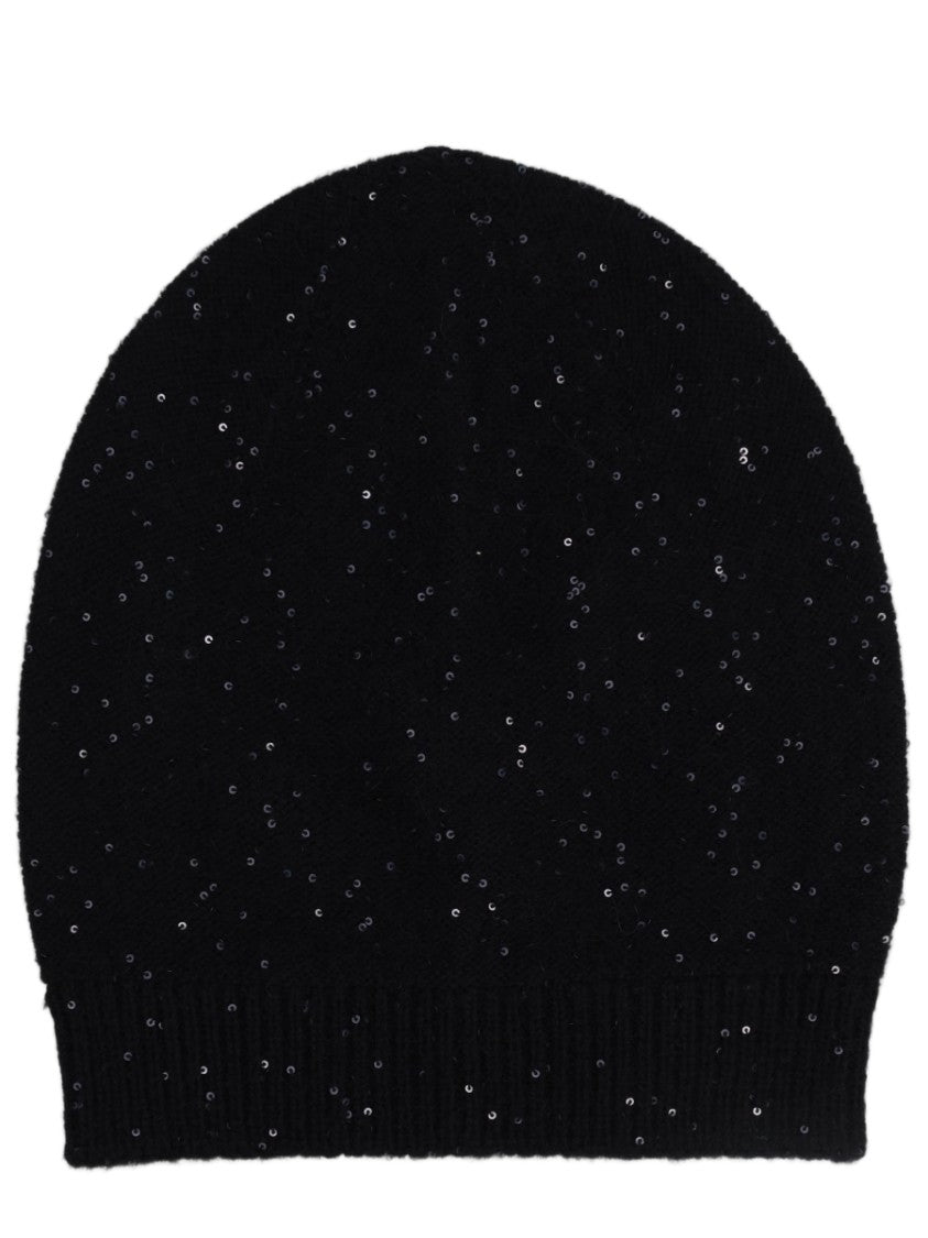 Fabiana Filippi Black Embellished Knit Wool-Blend Hat