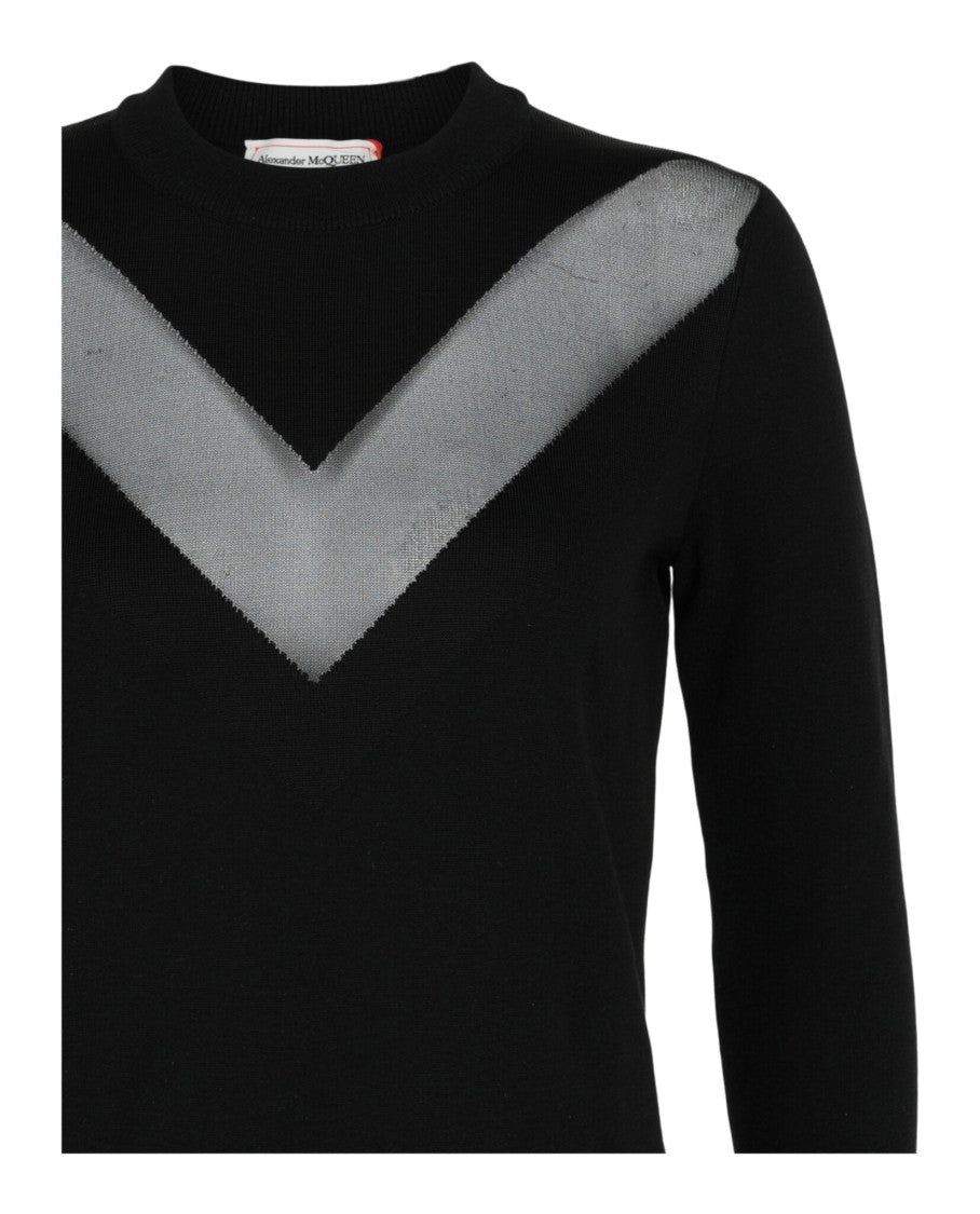 Alexander Mcqueen Sheer Mesh Chevron Panel Sweater