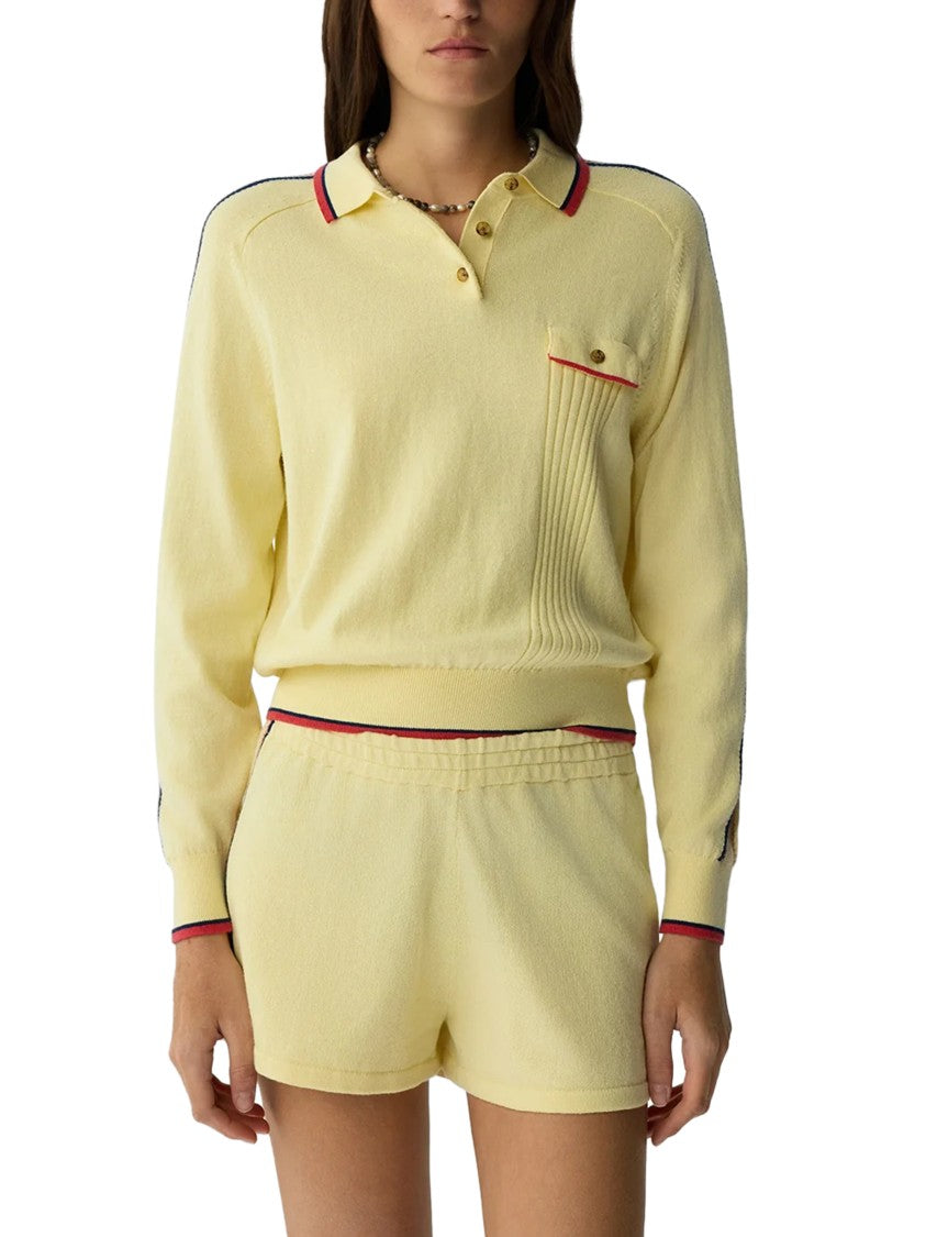Guest In Residence Pastel Yellow Polo Shirt With Contrasting Stripes