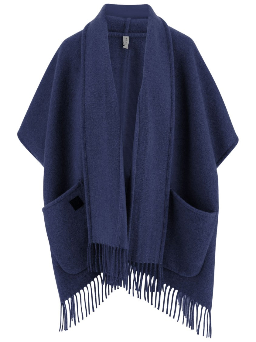 Salvatore Ferragamo Cashmere Cape With Wrap Neckline And Fringed Hem