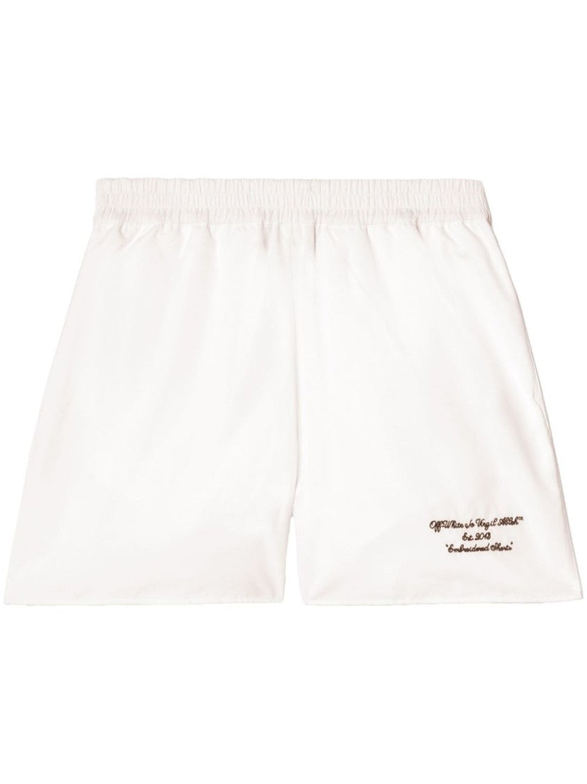 Off-White Thigh-Length White Shorts With Elasticated Waistband And Minimalist Design