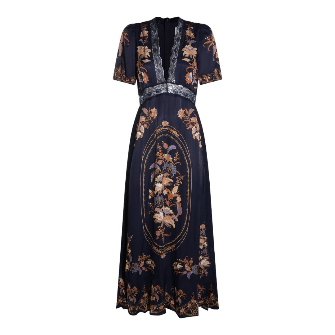 Farm Rio Deep V-Neck Floral Lace Maxi Dress