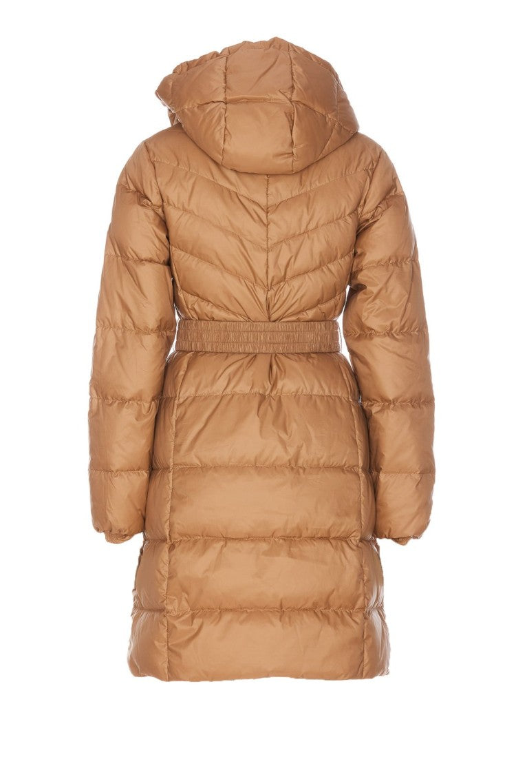 Twin-Set Mid-Length Brown Puffer Coat With Belted Waist