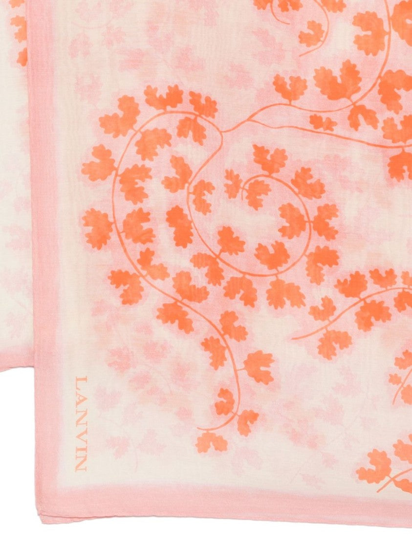 Lanvin Orange Pink Fern Leaf Print Scarf