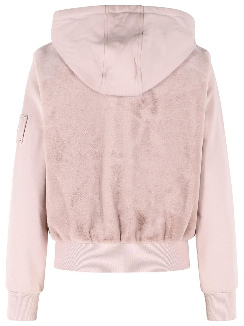 Moose Knuckles Plush Pink Cotton Sweatshirt With Drawstring Hood And Bunny Application