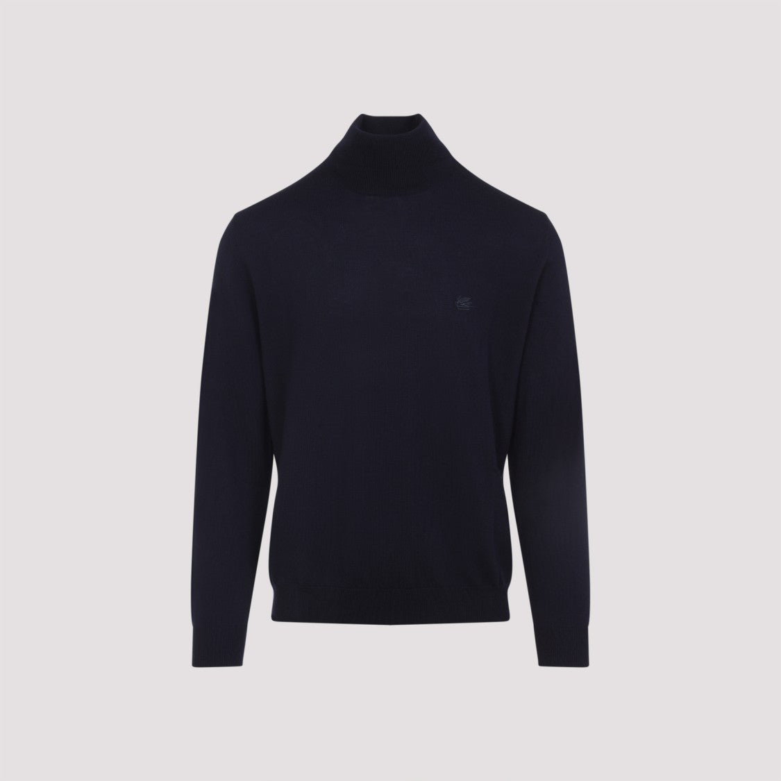 Etro Classic Turtleneck Blue Wool Sweater With Ribbed Accents