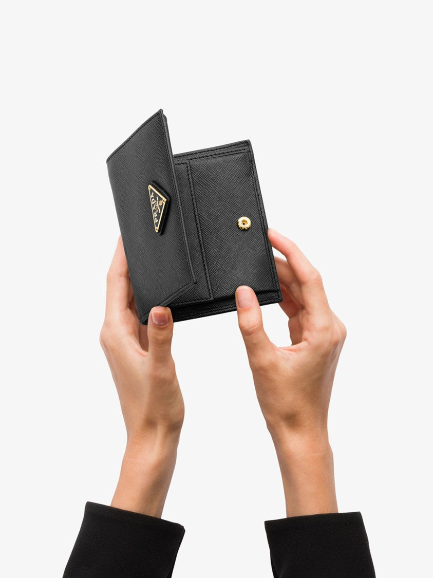 Prada Portafoglio Saffiano Leather Triangular Wallet