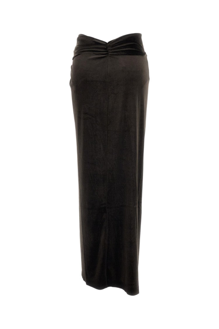 The Andamane Brown Zohra Twist Detail Velvety Stretch Maxi Skirt