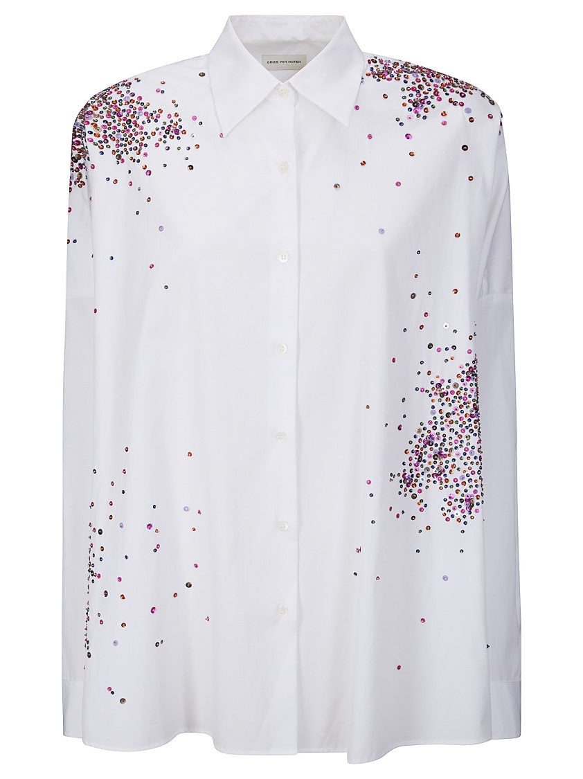Dries Van Noten Oversized Cotton Shirt With Scattered Sequins