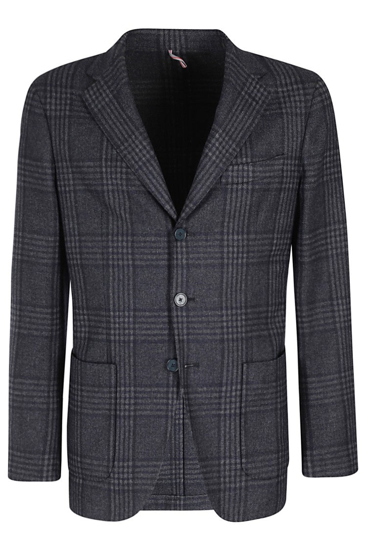 Santaniello Classic Blue Wool-Blend Jacket With Check Pattern
