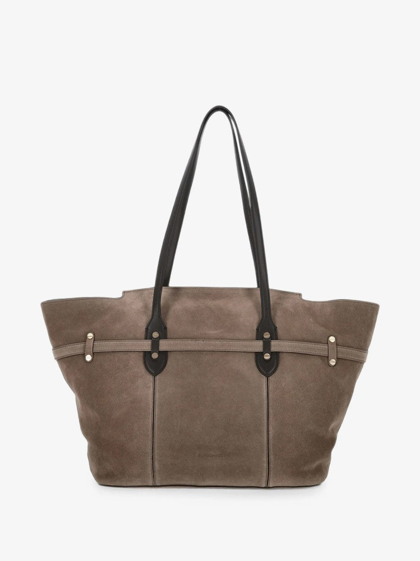 Borbonese Large Taupe Suede Padlock Tote Bag