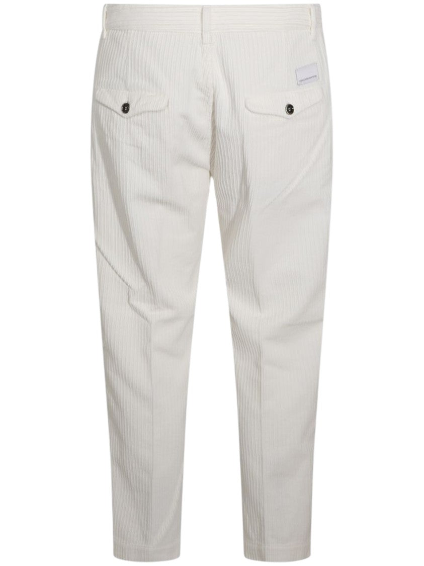 Nine In The Morning Textured White Straight-Leg Pants With Button Closure And Flap Pockets