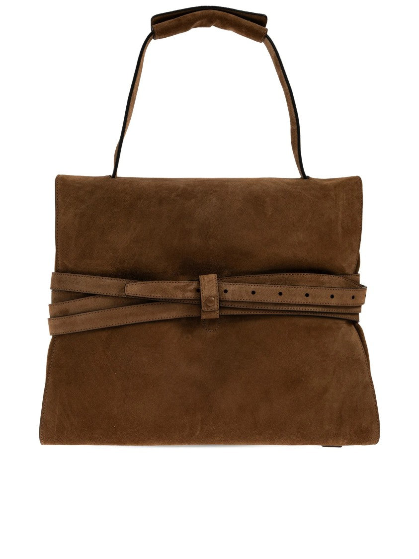 Moschino Brown Large Rectangular Suede Handbag With Belts