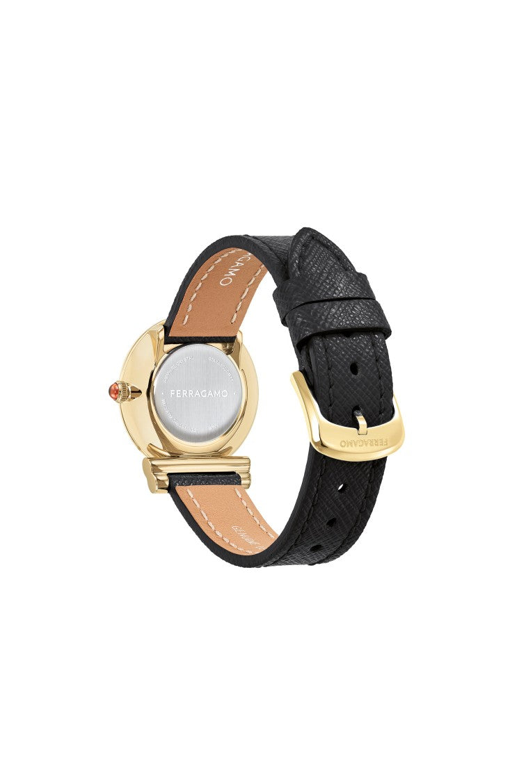 Ferragamo Gancini Leather Watch With Yellow Gold Polished Case