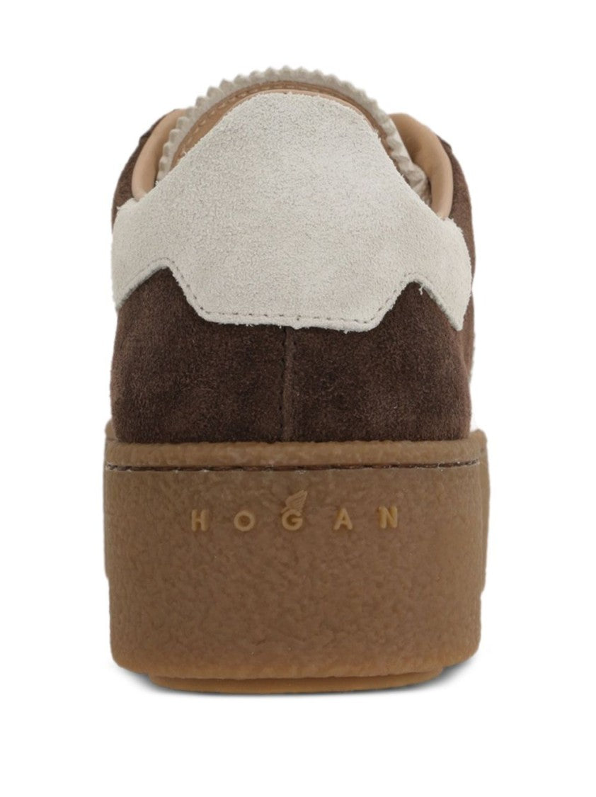 Hogan Brown Suede Sneakers With Platform Sole And Textured Back