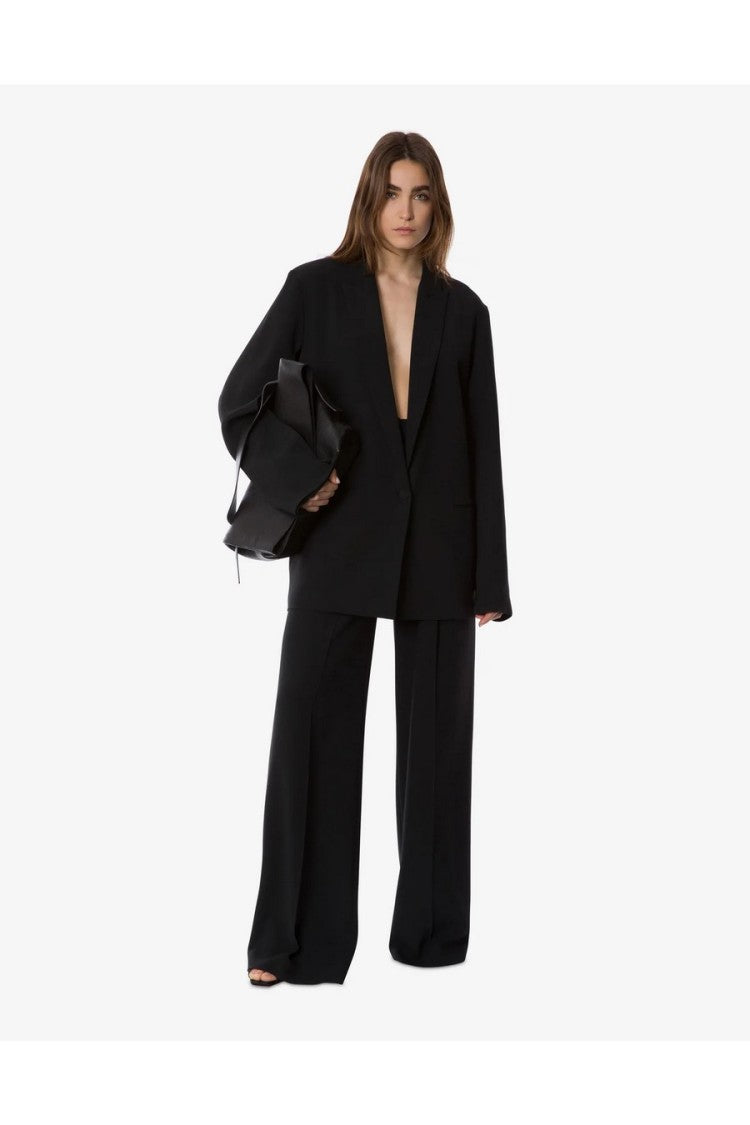 Alberta Ferretti Black Cotton-Blend Wide-Leg Pants