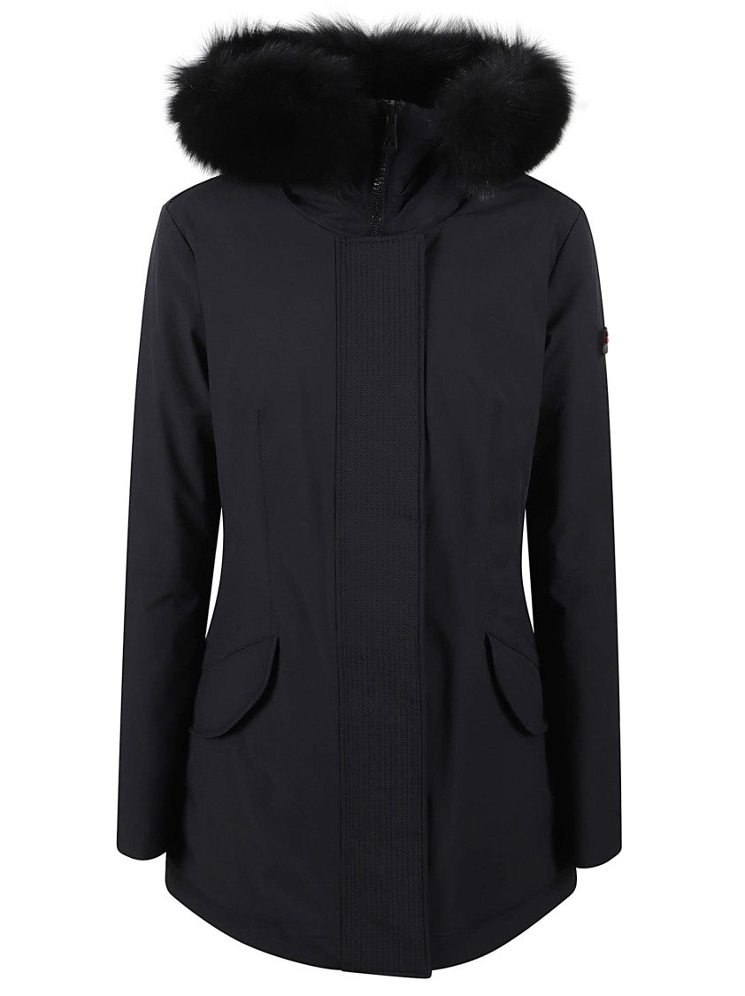 Peuterey Fitted Black Velvet Blazer With Plush Fur Trim