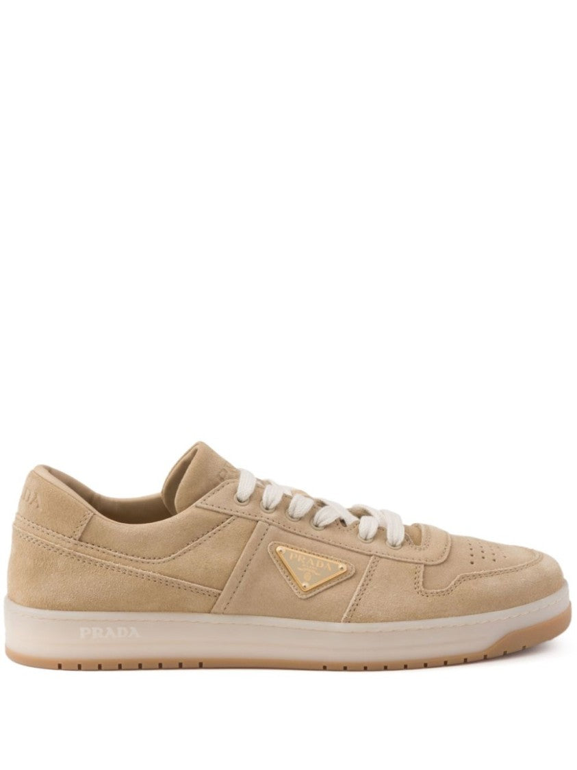 Prada Beige Suede Sneakers With Lace-Up Design