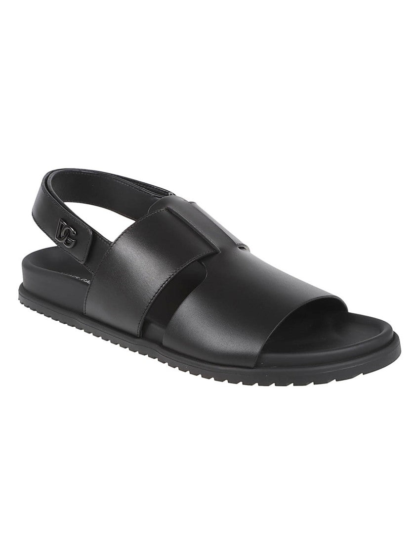 Dolce & Gabbana Wide Leather Strap Sandals With Adjustable Buckle